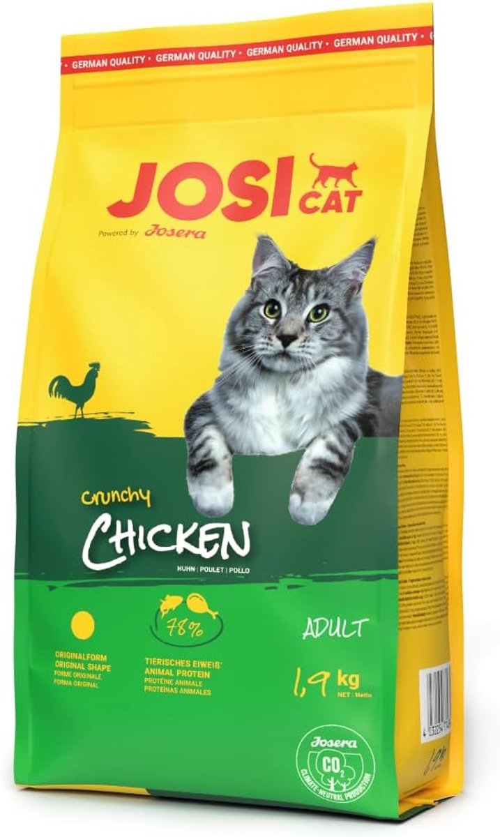 SnelShoppen - JosiCat Crunchy Chicken 1.9 kg | Premium Droogvoer voor Volwassen Katten | Dierlijke Eiwitten | Zonder Tarwe of Suiker
