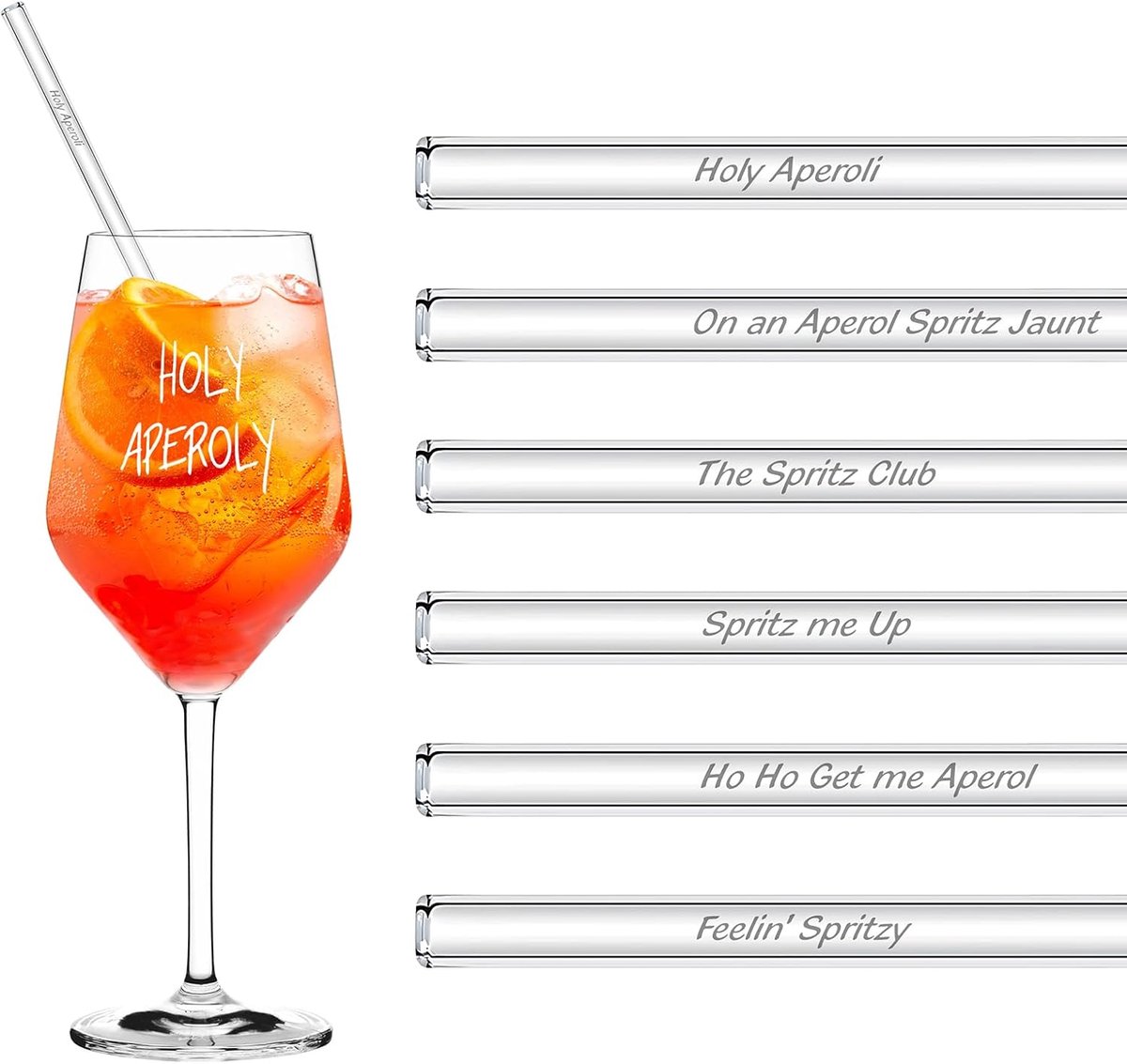 SnelShoppen - Herbruikbare Glazen Rietjes Set van 6 - 20 cm Lange Rietjes met Borstel - Perfect voor Aperol Spritz, Cocktails en Feestjes - Duurzaam e