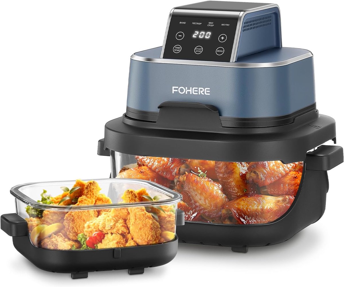 SnelShoppen 4-in-1 Hot Air Fryer Compact 4L Airfryer met 1.5L Bowl Ideaal voor Bakken Recrisp en Max Crisp Voor 6 Personen Blauw Perfect voor