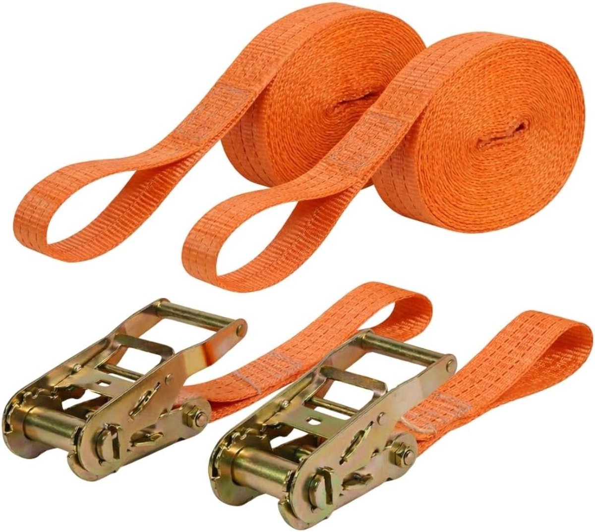 SnelShoppen - Lashing Straps met Ratchet 50 mm - 2x 5 m Straps met Buckles + 2 Ratchet Tensioners 30 cm - Polyester - Voor Trailer, Dakdrager, Motor,