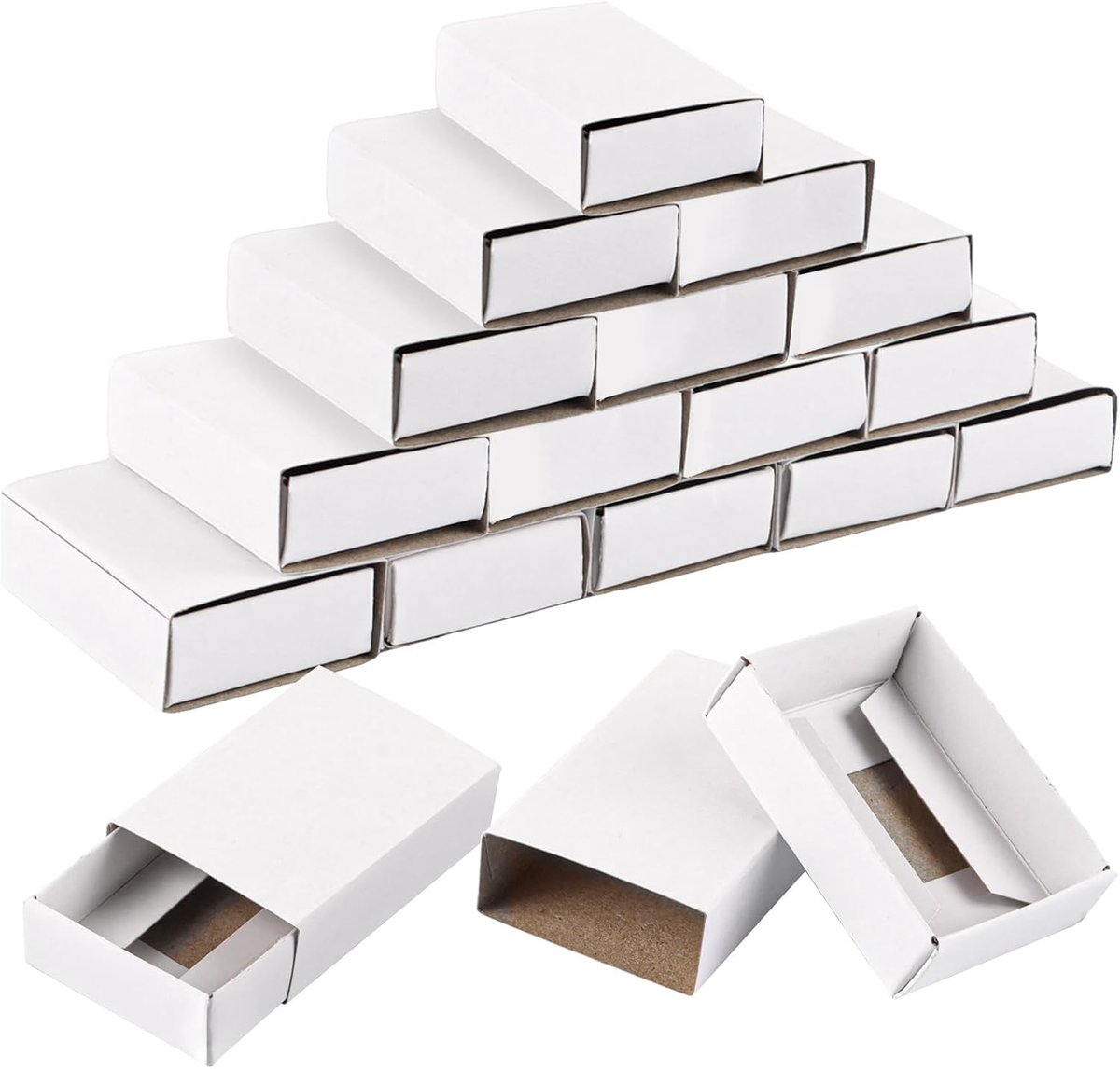 SnelShoppen - 200 Stuks Lege Witte Lucifersdoosjes 5x3,5x1,5cm - Kartonnen Dozen voor Feest, Bruiloft, Verjaardag, Kerst - Zelf In Te Kleden en Organi