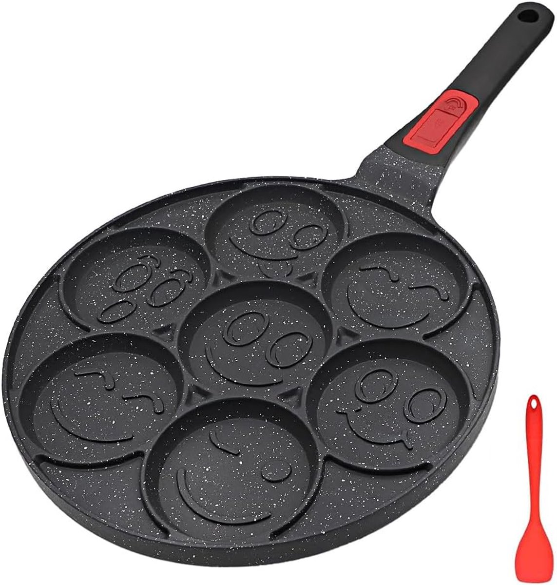 SnelShoppen - Mini Pancake Pan met 7 Gaten, Antiaanbaklaag, Verwijderbare Handgreep, Ideaal voor Kinderen, Ovenbestendig, Zwart voor Crepes en Pannenk
