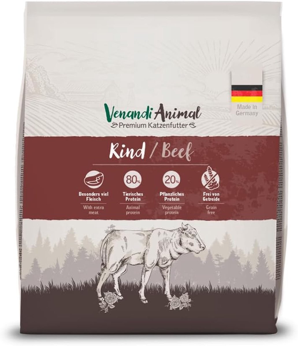 SnelShoppen - Premium Kattenvoer Rundvlees met Veel Vers Vlees, Droogvoer, Graanvrij, 300 g voor Alle Kattenrassen en Leeftijden