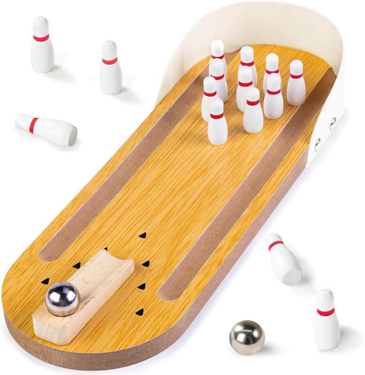Tafel Mini Bowling Set - Houten Desktop Decoratie Kids Speelgoed - Stress Relief Gadgets - Houten bowlingbordspel voor binnenshuis voor meerdere spelers - Bureau-speelgoed en grappige cadeaus - Schietspellen om stress op kantoor te verlichten