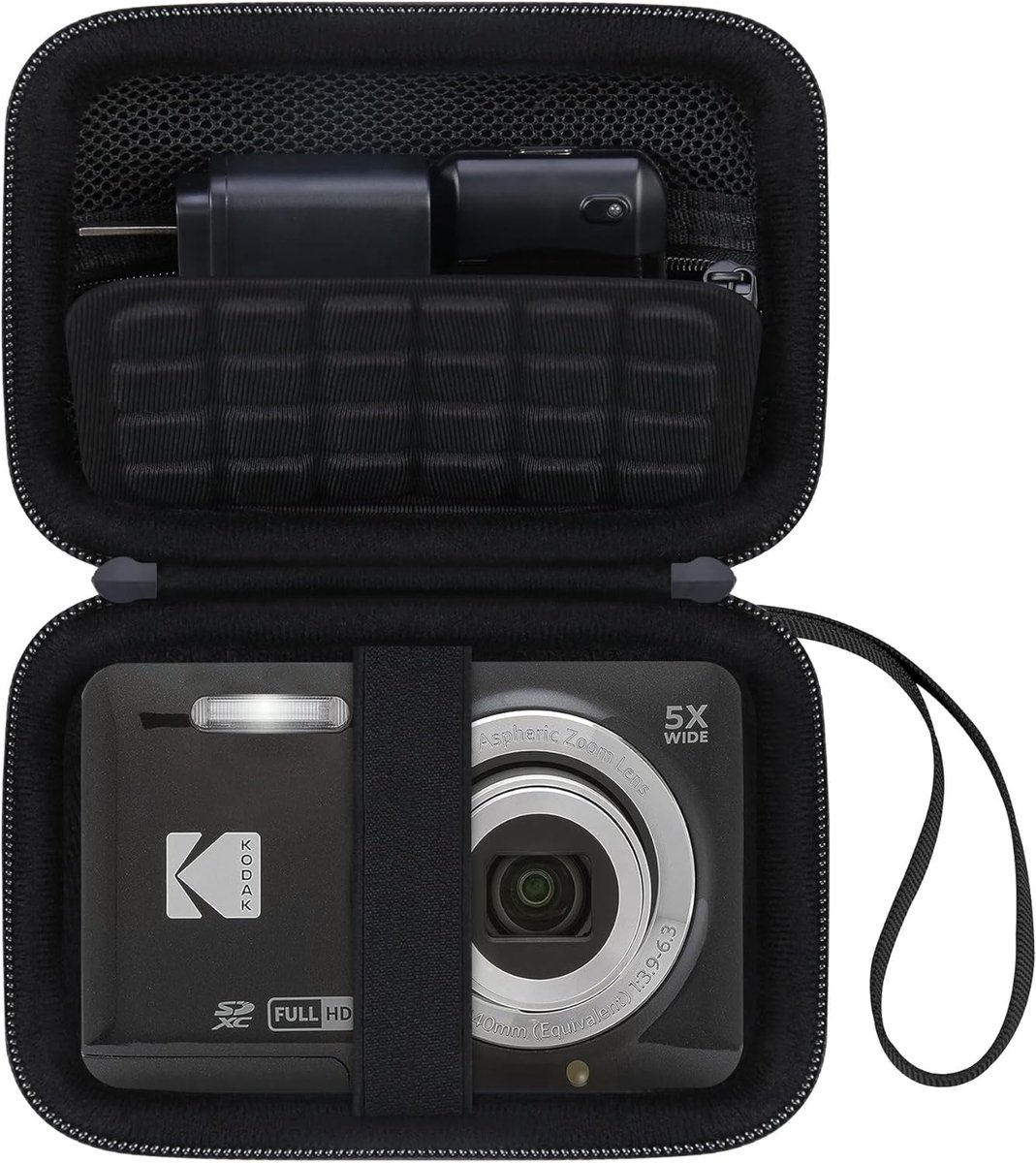 SnelShoppen - Hard Case Cover voor Digitale Camera, Vlogging Camera Tas met Zipper Mesh Pocket voor SD Kaart, USB Kabel en Batterij, Zwart, Ideaal voo