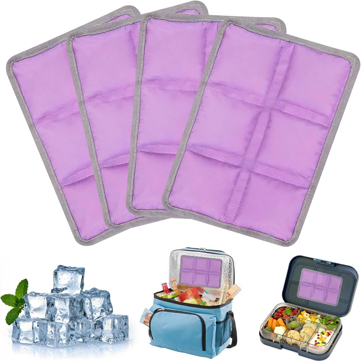 SnelShoppen - Cooler Bag Set van 4 Herbruikbare Cooler Packs - Gel Koelers voor Lunch, School, Kantoor, Picknick, Kamperen en Reizen