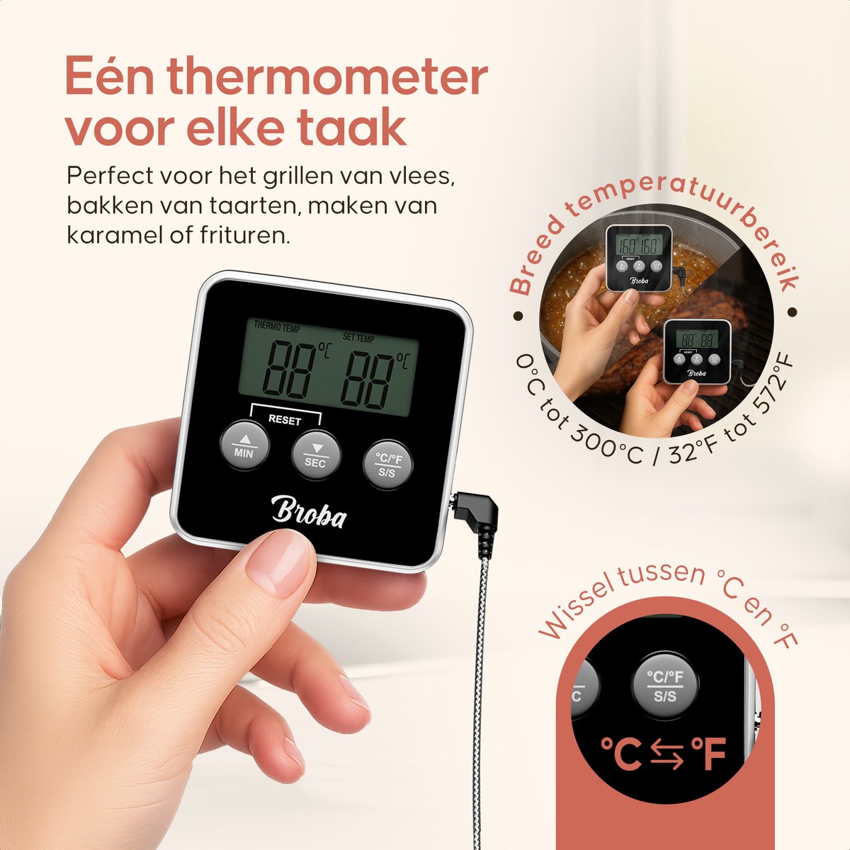 Vleesthermometer BBQ Thermometer - Oventhermometer Keukenthermometer Kookthermometer - Kerntemperatuurmeter Voedselthermometer Kernthermometer - Suikerthermometer Kook Thermometer Vlees Oven Keuken - Temperatuurmeter Digitaal - Barbecue Accessoires — cadeau in Sieraden - foto 2