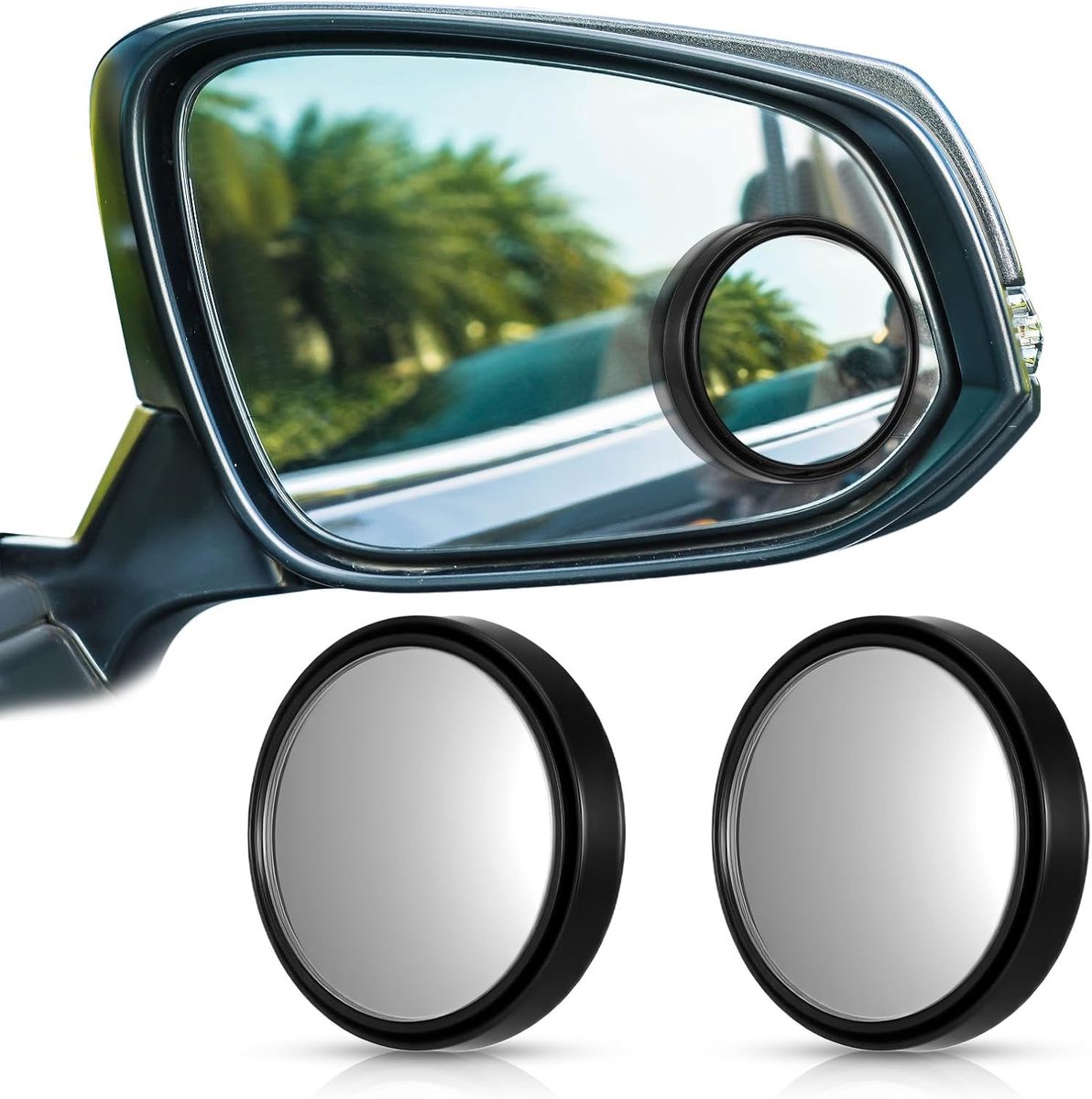 SnelShoppen - 2 Pack Blind Spot Spiegel voor Auto's - Brede Hoek Convex Spiegel - Zelfklevende en Verstelbare Dode Hoek Spiegels - Zwart Voor Auto Tru