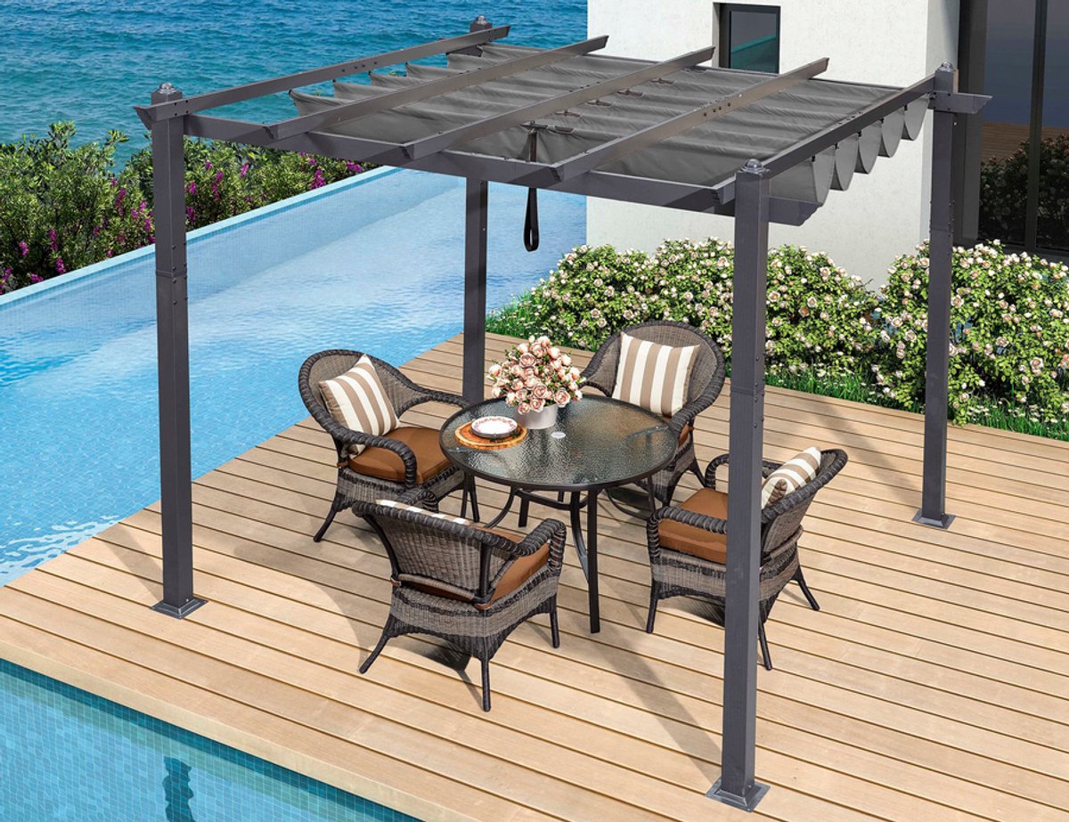 Purple Leaf Pergola avec toile coulissante 4 x 3 m - toile grise