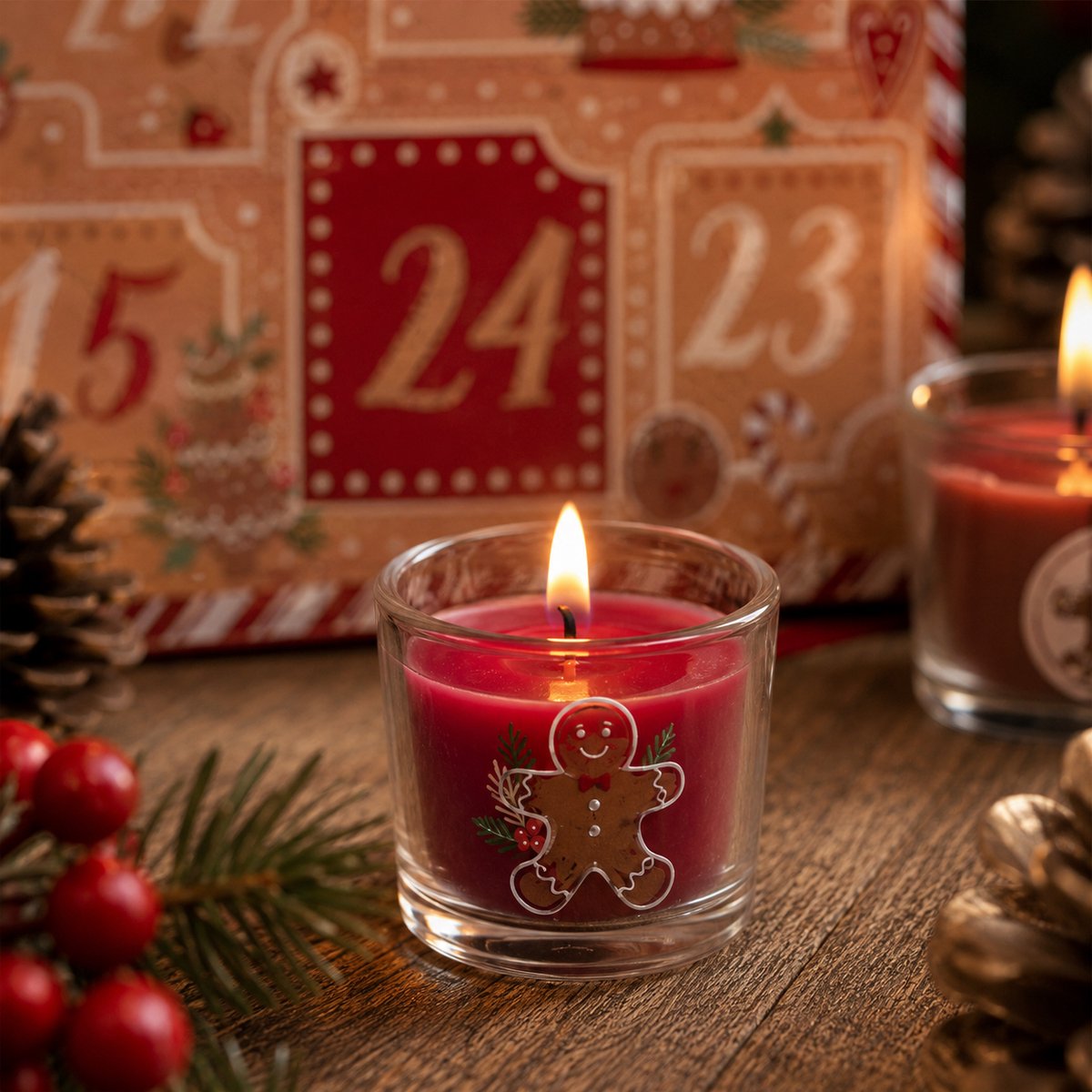 Adventskalender met 24 Geurkaarsjes – Inclusief Glazen Kaarsenhouder – Cadeaubox met 24 Kaarsen – Kaarsen Adventskalender voor Volwassenen – Kerstcadeau – Geurkaarsen Cadeauset – Rood – foto 2