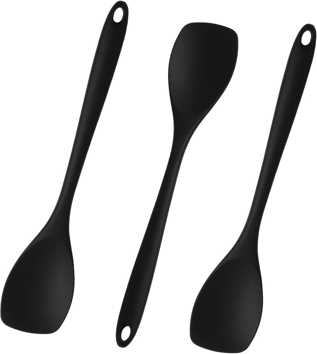 SnelShoppen - Set van 3 Silicone Menglepels Zwart - 27,5 cm - Hittebestendig - Ergonomisch - Geschikt voor Antiaanbak Pannen - Vaatwasserbestendig - K