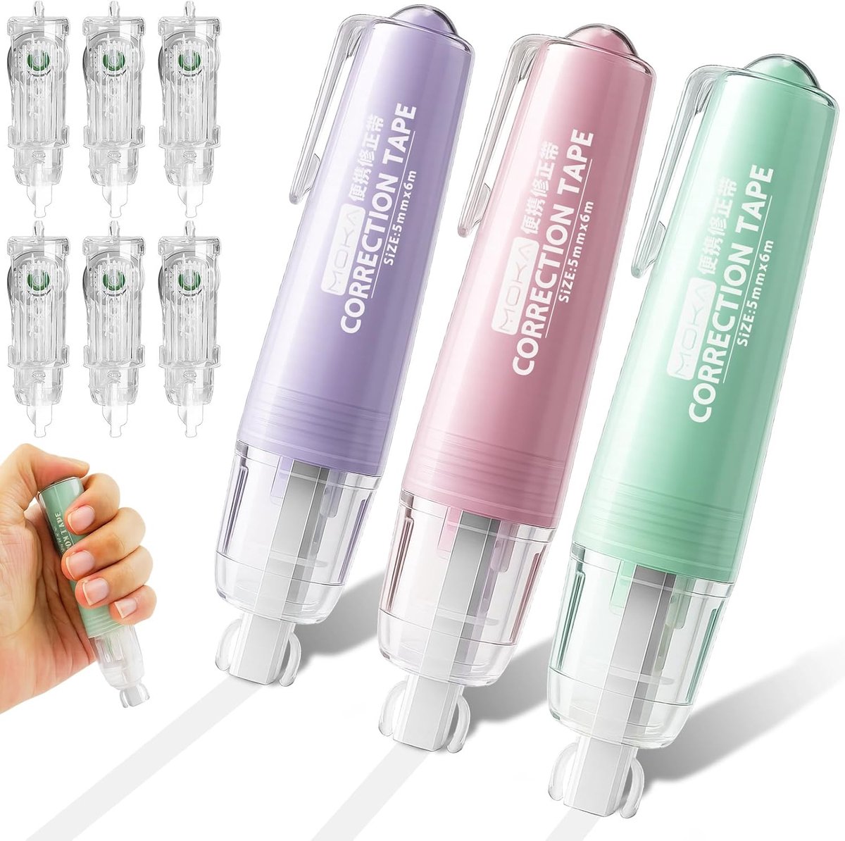 SnelShoppen - 3 pcs Telescopische Correctietape met 6 Navullingen, Hoge Precisie Correctieroller, Super Draagbaar Penvormig Ontwerp (6m*5mm) voor Scho