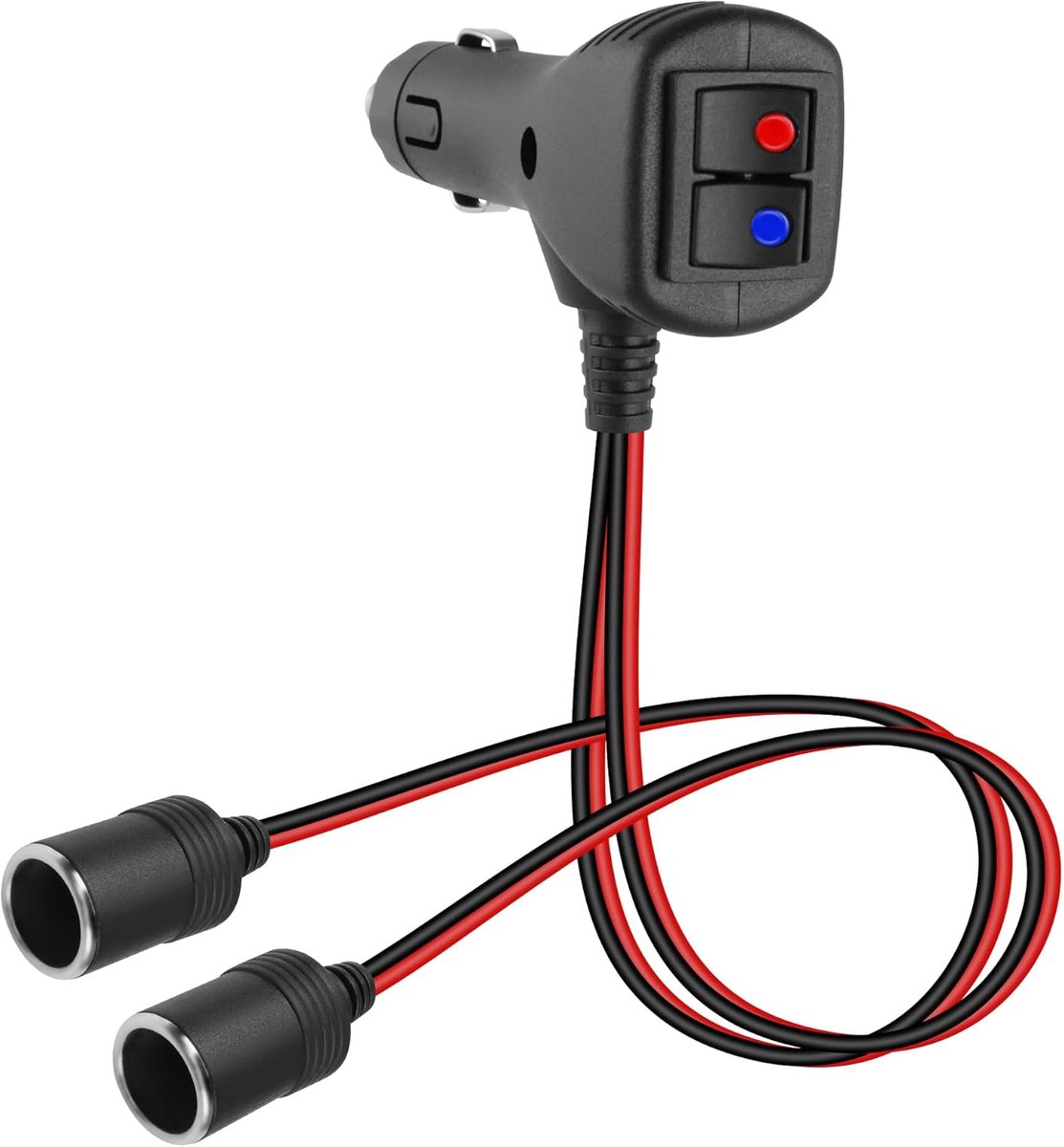 SnelShoppen - 12V/24V Sigarettenaansteker Splitter met 2 Wegen en Schakelaars - Y-Adapter met 15A Zekeringen - 30cm Dubbele Aansluiting voor Auto