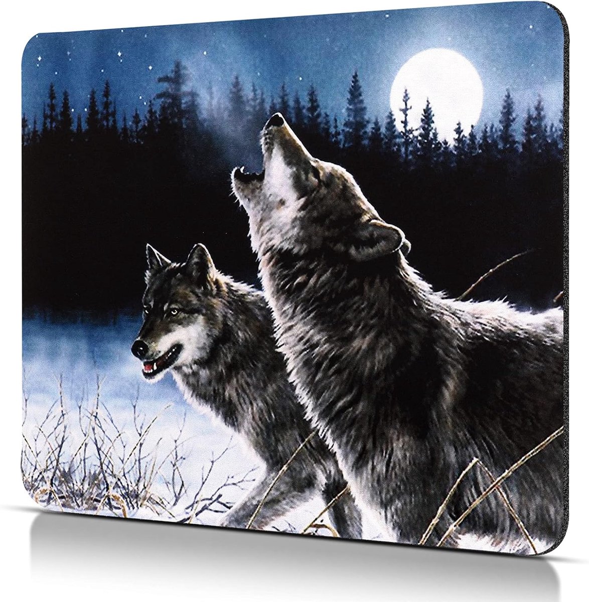 SnelShoppen - Kleine Muismat met Wolf Motief 240 x 200 mm - Ergonomische Lycra Oppervlak, Antislip Rubber Basis, Comfortabel Natuurlijke Rubber, Ideaa
