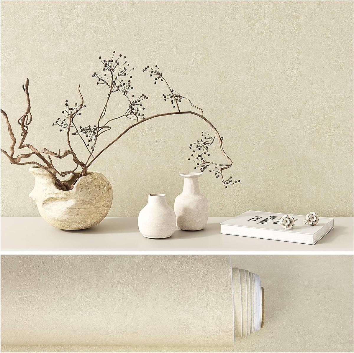 Beige Betonlook Zelfklevend Behang 40cm x 300cm voor Muurdecoratie en Renovatie