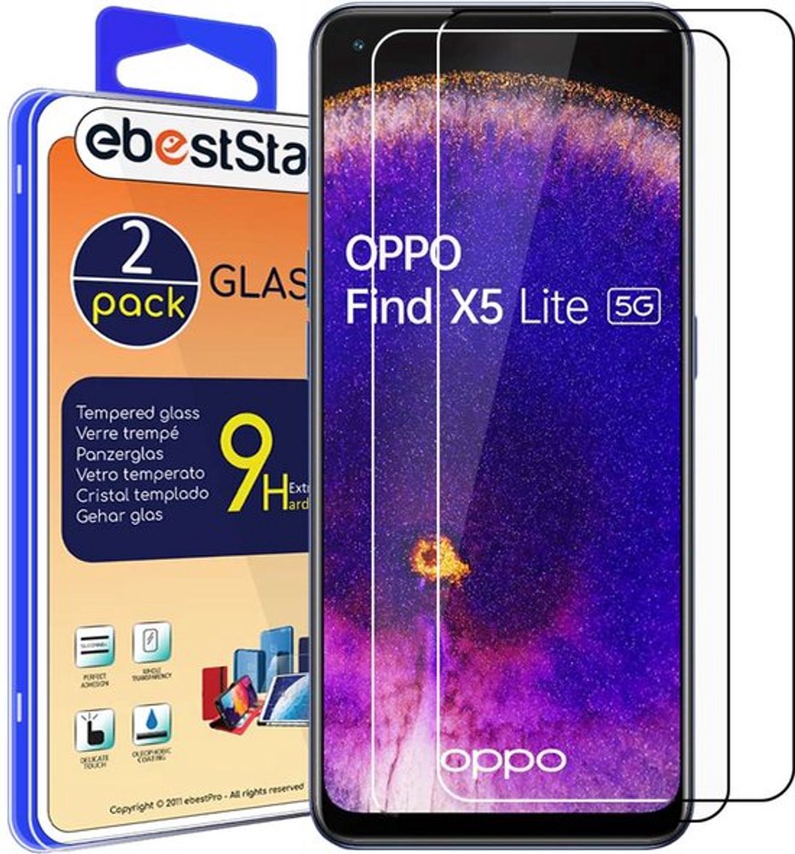 ebestStar - {2 Stuks} Gehard glas geschikt voor Oppo Find X5 Lite, Screen Protector Cover, Schermbeschermer Tempered Glass