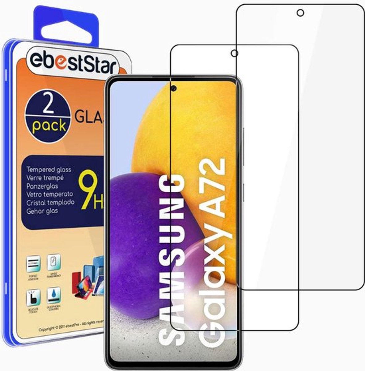 ebestStar - {2 Stuks} Gehard glas geschikt voor Samsung Galaxy A72, Screen Protector Cover, Schermbeschermer Tempered Glass
