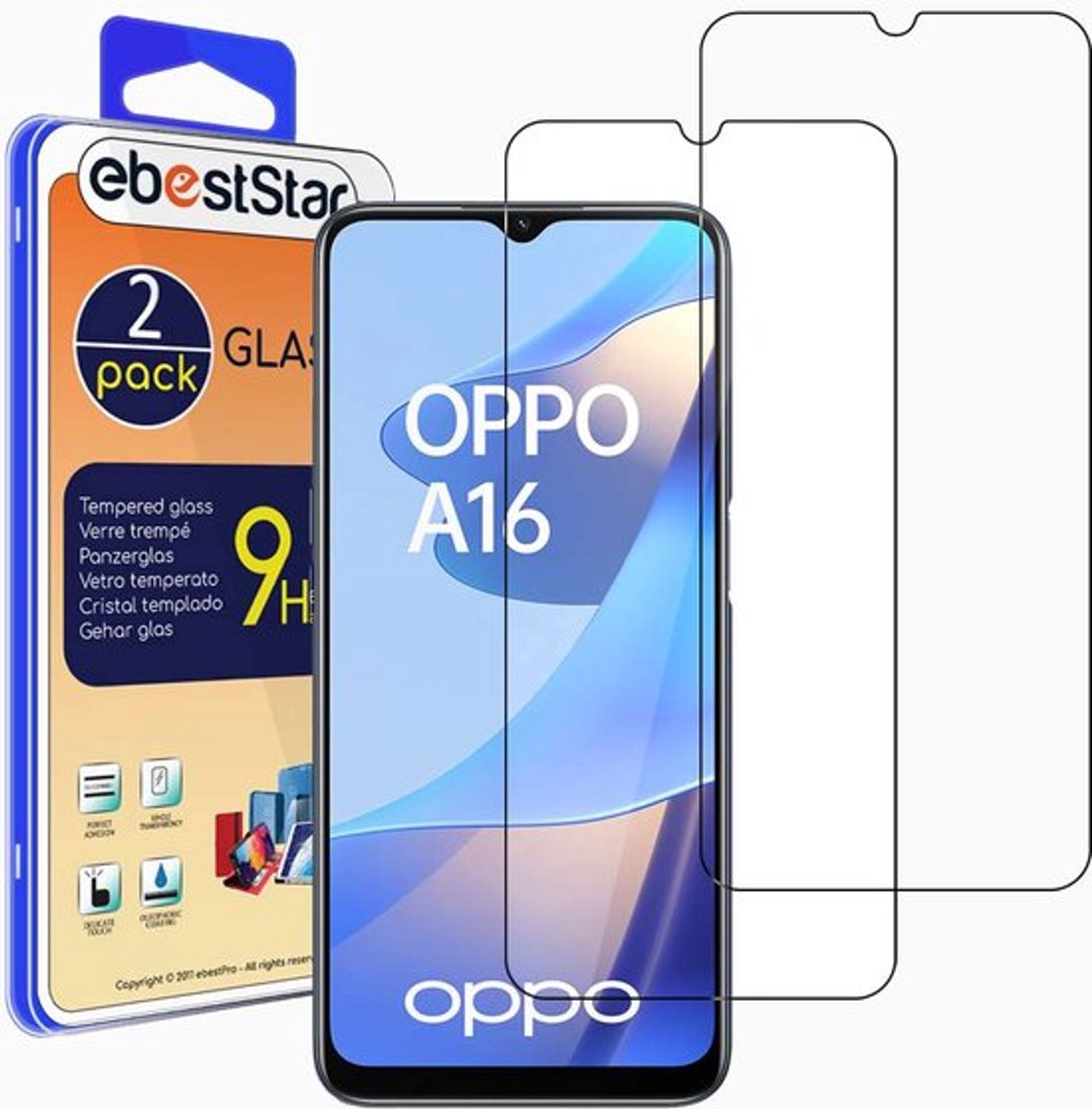 ebestStar - {2 Stuks} Gehard glas geschikt voor Oppo A16, A16S NFC, Screen Protector Cover, Schermbeschermer Tempered Glass