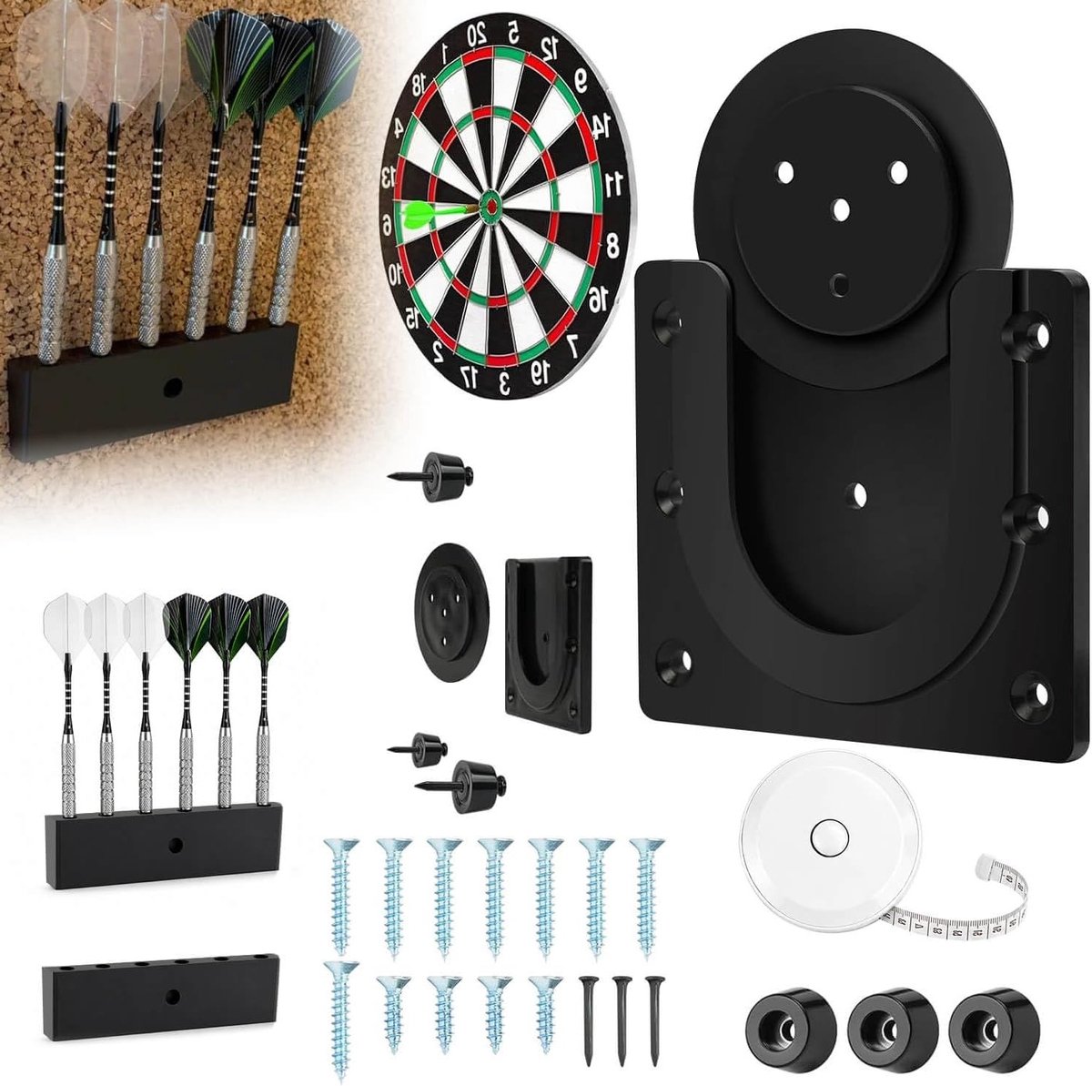 Complete Dartboard Wandmontage Set met Darthouder, Schroeven en Spijkers - Ideaal voor Stalen Dartspellen en Dartaccessoires