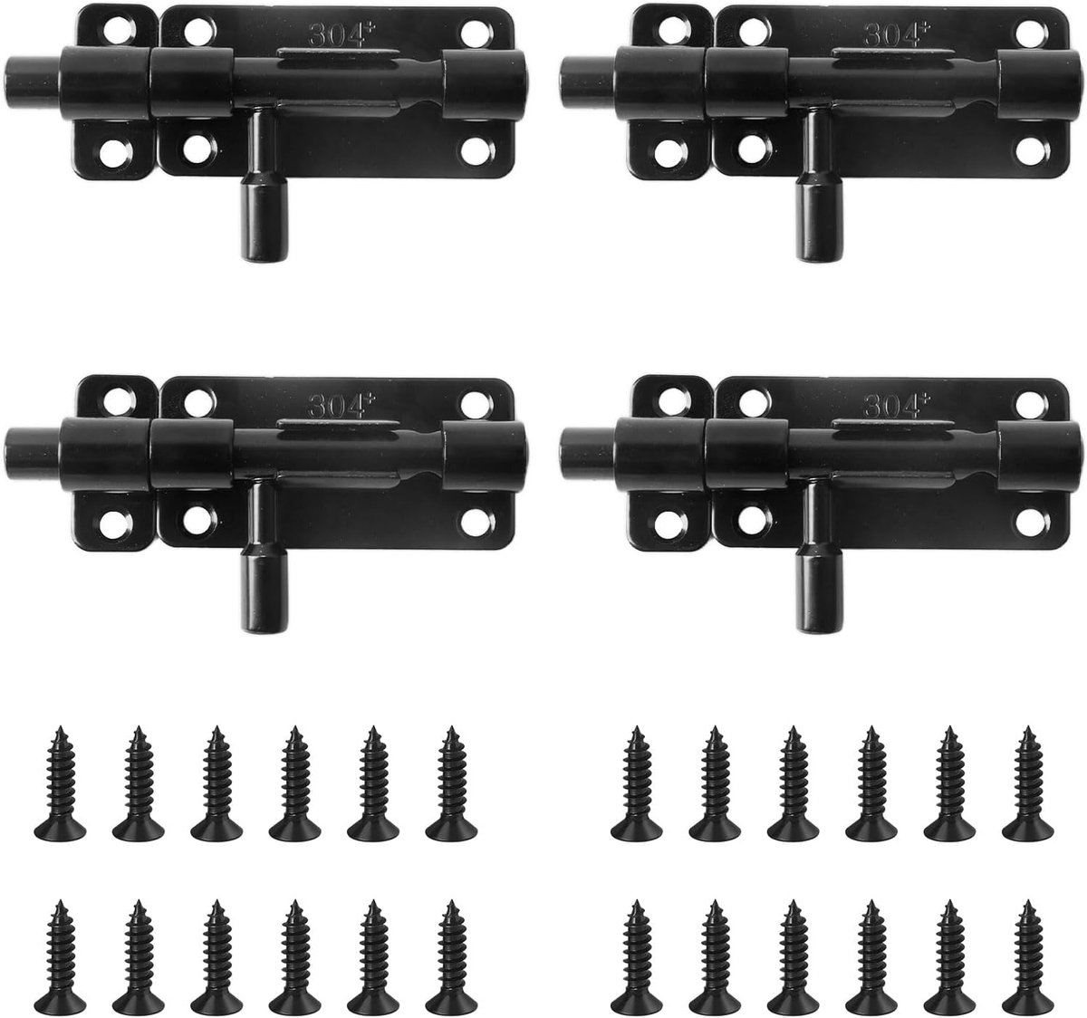 SnelShoppen - 4 Stuks RVS Deursluitingen - Veiligheidssluiting met Schroeven - Zwart Sliding Strip voor Deuren, Ramen, Tuinen - 304 Roestvrij Staal, 8