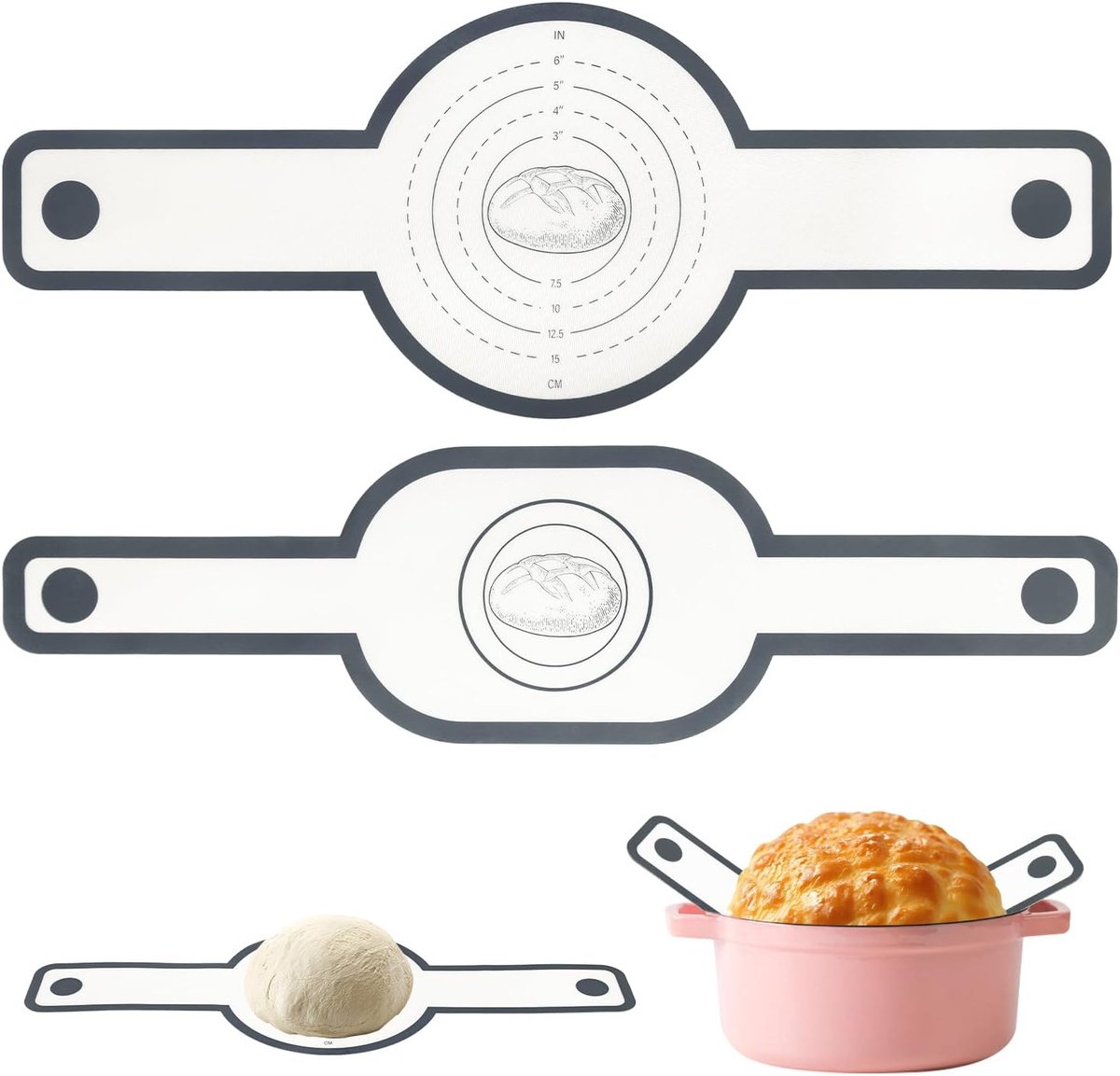 SnelShoppen - Silicone Brood Bakmat voor Dutch Oven, 2 Stuks met Lange Handvatten, Herbruikbare Antiaanbakmat voor Deeg en Brood, Makkelijk Schoon te