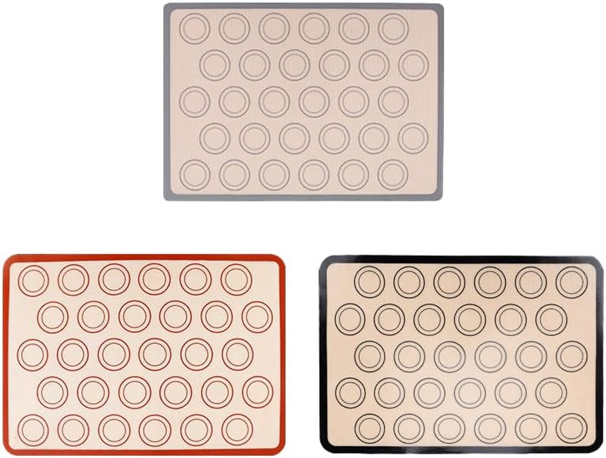 SnelShoppen - 3 stuks Siliconen Bakmatten 42x29,5 cm - Herbruikbare Antiaanbak Bakmat voor Macarons, Gebakplaat, Oven, Rood, Donkergrijs, Zwart - Keuk