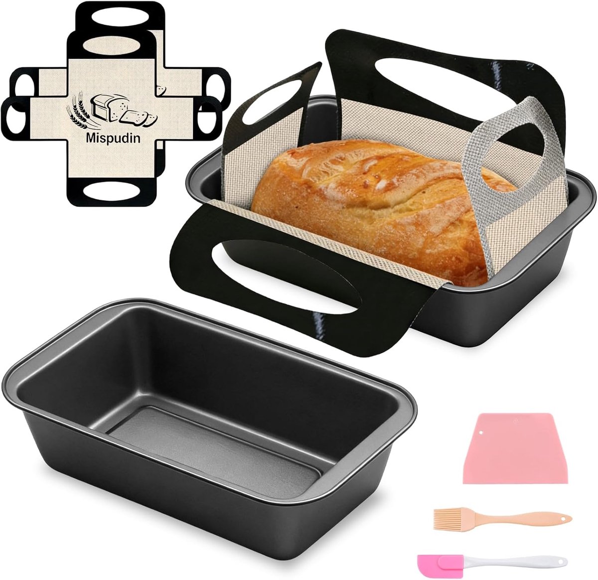 SnelShoppen - 2Pcs Brood Bakvormen Carbon Staal, Rectangulaire Antiaanbak Broodvorm voor Bakken 27.5x14.5x6cm met 2 Bakmatten & Bakgereedschap, Ideaal