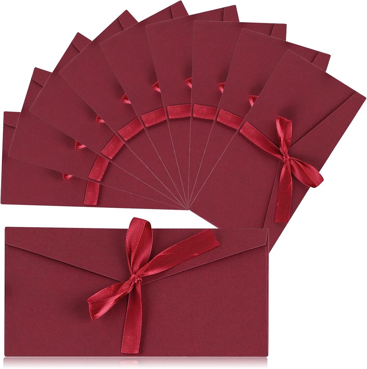 SnelShoppen - 10 Kraft Paper Envelopes met Strik, 20x11 cm, Vintage Rectangulaire, Hoogwaardige Kraftpapier, Rood, Perfect voor Uitnodigingen, Postkaa