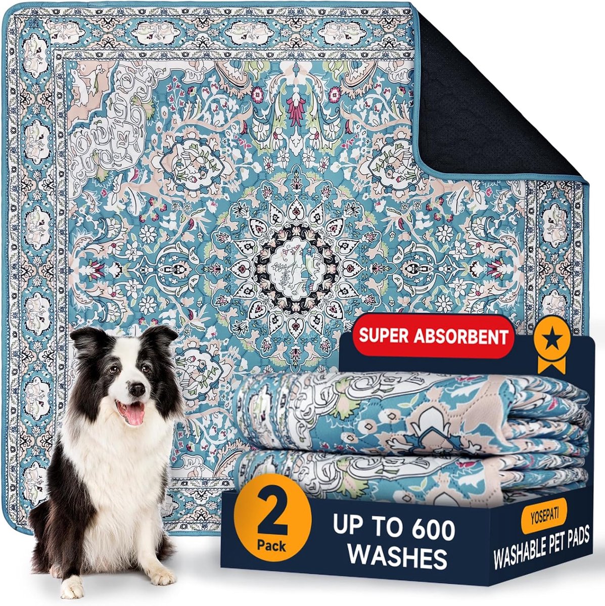 SnelShoppen - Wasbare Pee Pads voor Honden, Set van 2, 60 x 45 cm Waterdichte Non-Slip Herbruikbare Puppy Pad met Snelle Absorptie, Lekvrije Katoenen