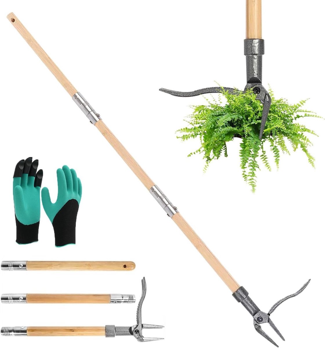 Onkruidverwijderaar met 4 metalen klauwen en antislip voetpedaal, 111 cm lange steel, ergonomische wortelsteker voor eenvoudig onkruid verwijderen in de tuin