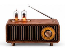Retro Bluetooth Speaker met FM Radio - Bluetooth 5.4 - 5W Stereo - AUX - USB - TF-kaart - Houten Design - Bruin