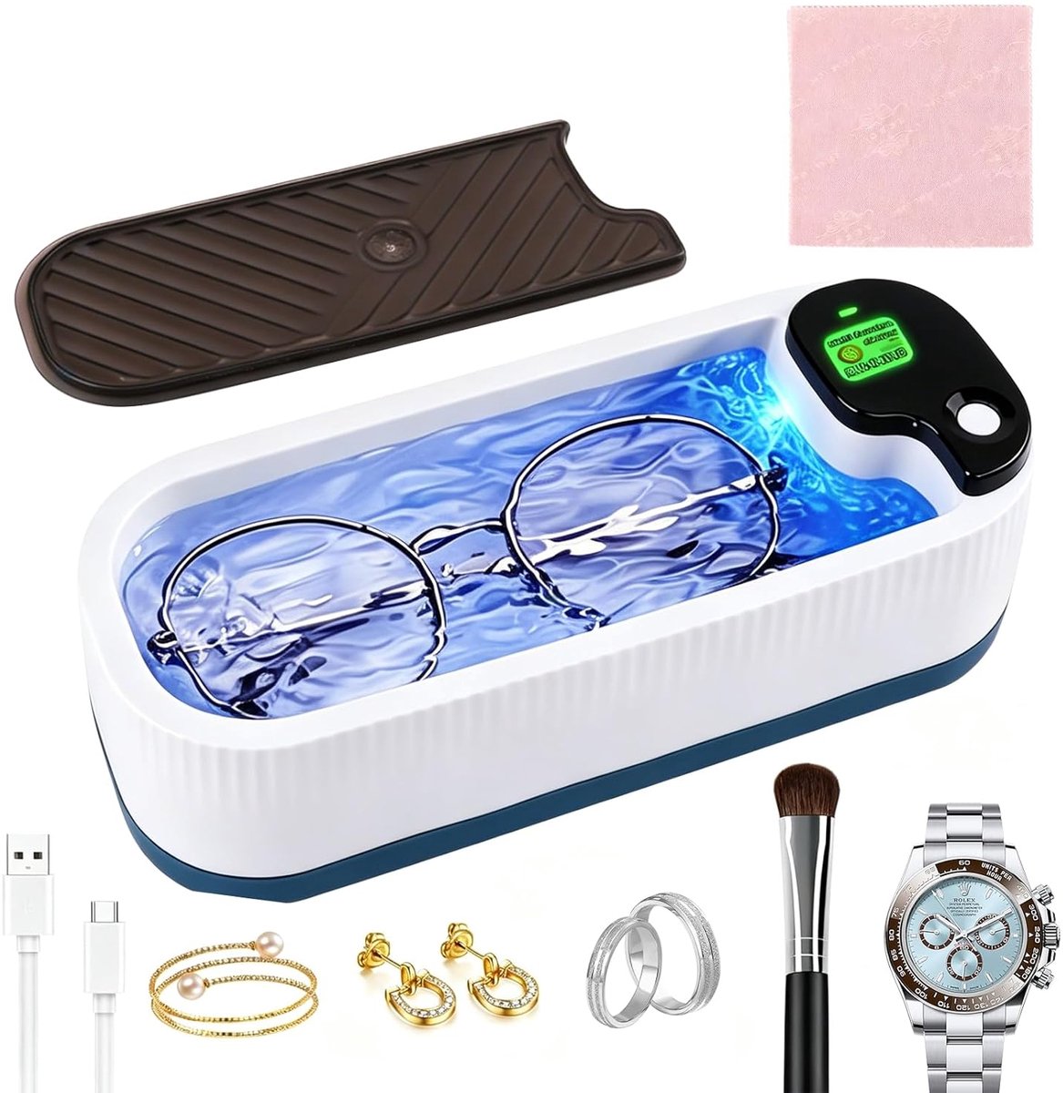 SnelShoppen - Ultrasonic Cleaner 300 ml, Professionele Ultrasoon Reiniger voor Brillen, Sieraden, Horloges, Tanden, Scheerkoppen - 360 Graden Technolo