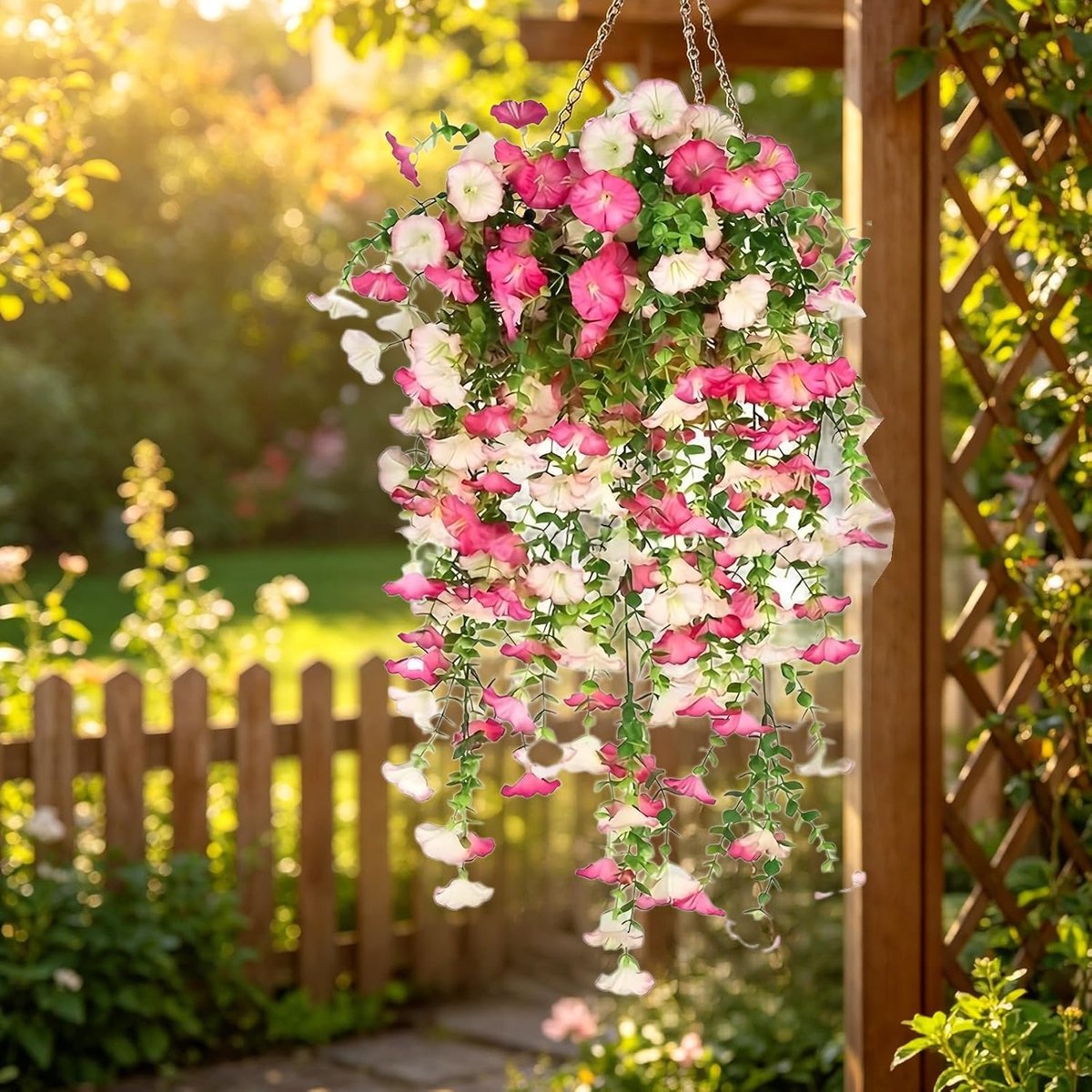 SnelShoppen - Kunstplanten Petunia Hangend 75 cm, Paars Roze, Set van 4, Weerbestendig voor Binnen en Buiten, Balkon, Terras, Decoratie
