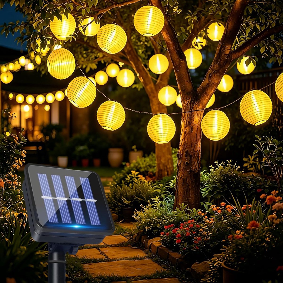 SnelShoppen - Solar Fairy Lights Buiten 8 m 30 LED Lampjes Warm Licht Tuin Decoratie Nylon Feestverlichting voor Buitengebruik