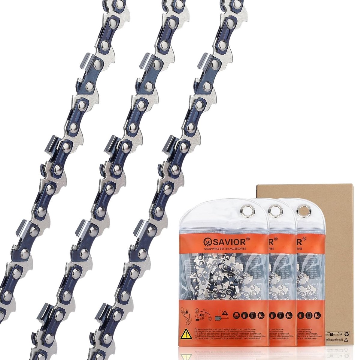 SnelShoppen - 3 Stuks Zaagkettingen 3/8 Inch LP 1.3mm 55 Aandrijflinks voor 40cm Rail Recoil Arm Ketting, Compatibel met Veel Chainsaws