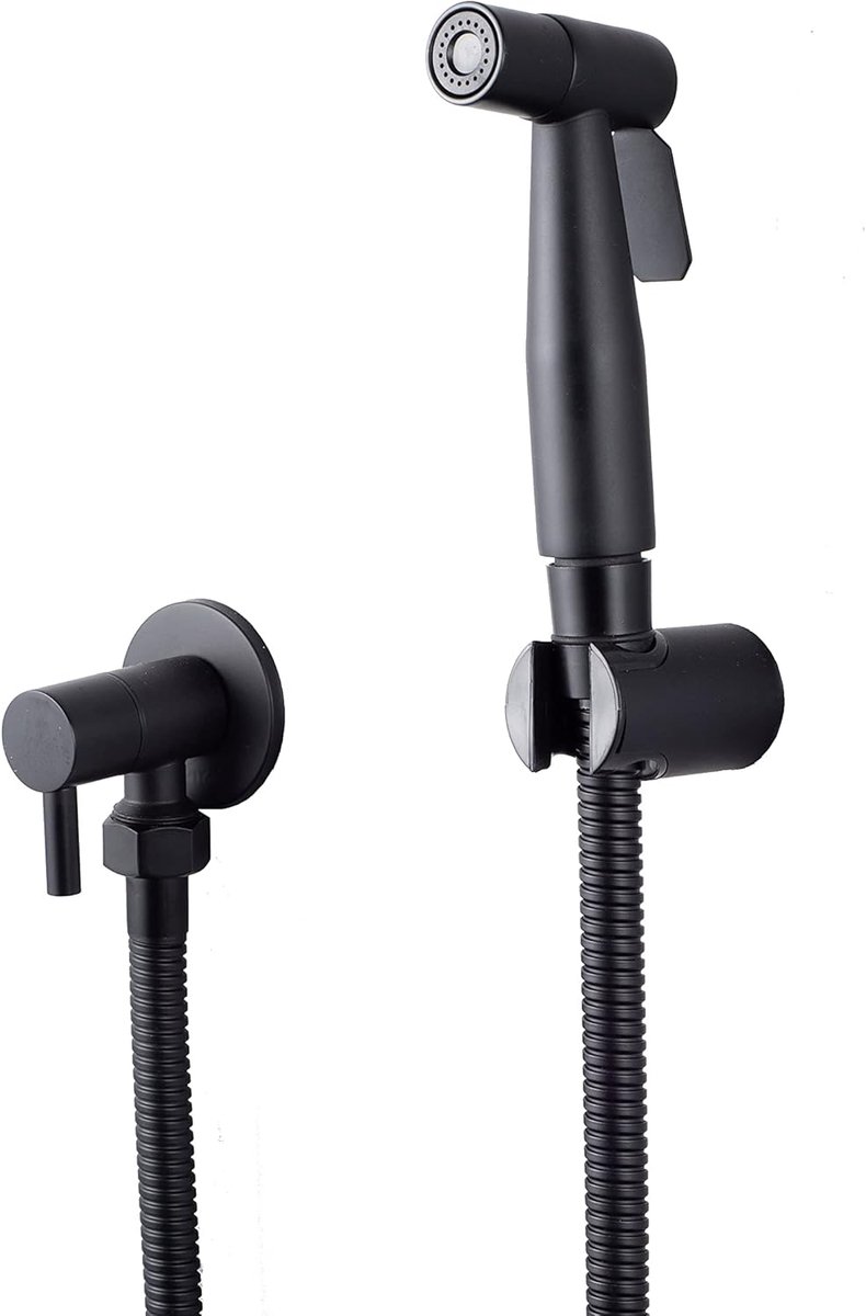 SnelShoppen - Handheld Toilet Bidet Spuit met RVS Douchekop - Stijlvolle Shattaf Bidet Syringe voor Toilet - Zwart - Duurzaam en Milieuvriendelijk