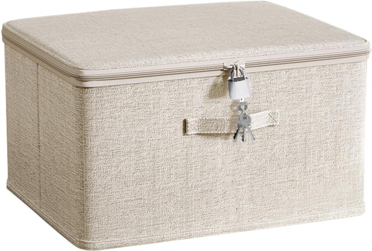 Lockable Box met 4 Sleutels, Vouwbare Opbergdoos voor Kleding en Speelgoed, Veilig en Praktisch (Beige, 30 x 20 x 14 cm)