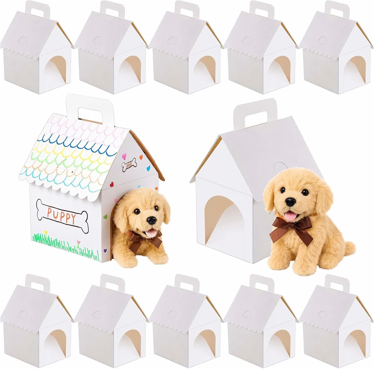 SnelShoppen - 10 Schattige Lege Geschenkdozen in Huisje Vorm - Draagbare Opvouwbare Geschenkdozen met Openingen, Deur en Handvat - Perfect voor Feestj
