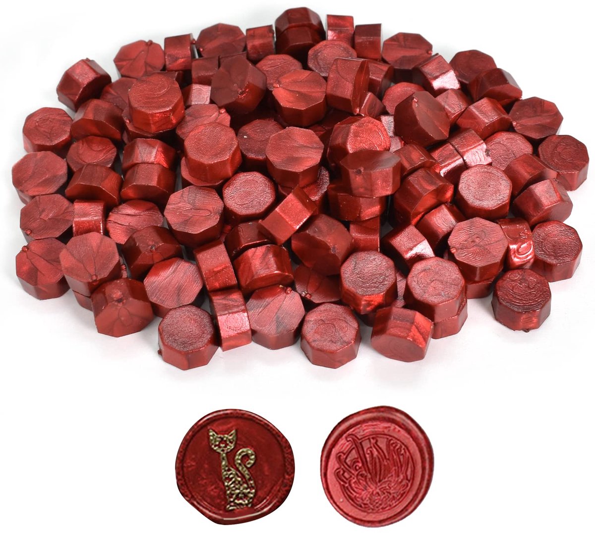 SnelShoppen - 100 Stuks Metallic Sealing Wax Beads Donker Rood Octagonaal voor Stempelen van Brieven, Enveloppen, Uitnodigingen, Kaarten, Cadeauverpak