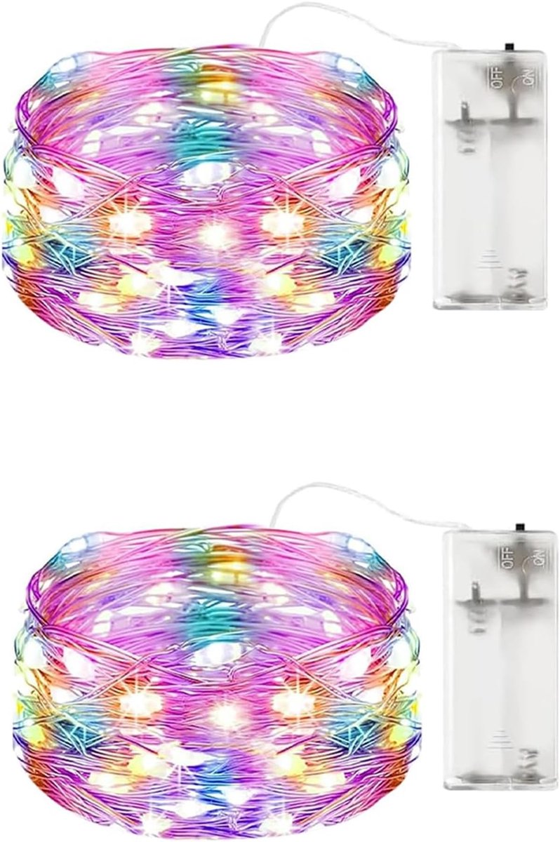 SnelShoppen - 2 Pcs Batterij Aangedreven Sfeerverlichting, 2M 20 LED Koper Draad String Lichten voor Binnen, Kleurrijke Decoratieve Verlichting voor S