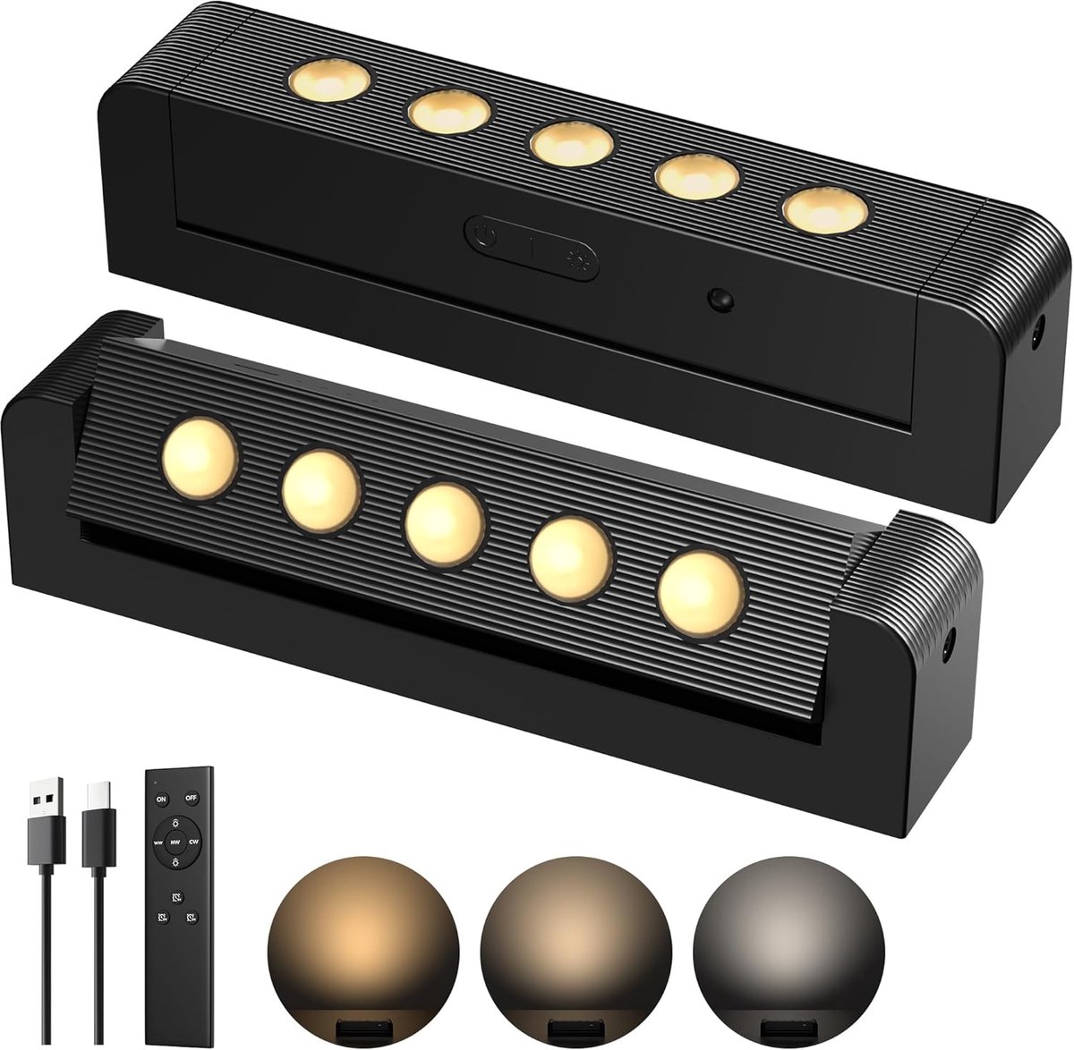 SnelShoppen - Oplaadbare Binnenspot Draadloos met 5500 mAh, Dimbare Wandlamp met Autotimer, 3 Kleuren, Afstandsbediening voor Fotoverlichting en Plant