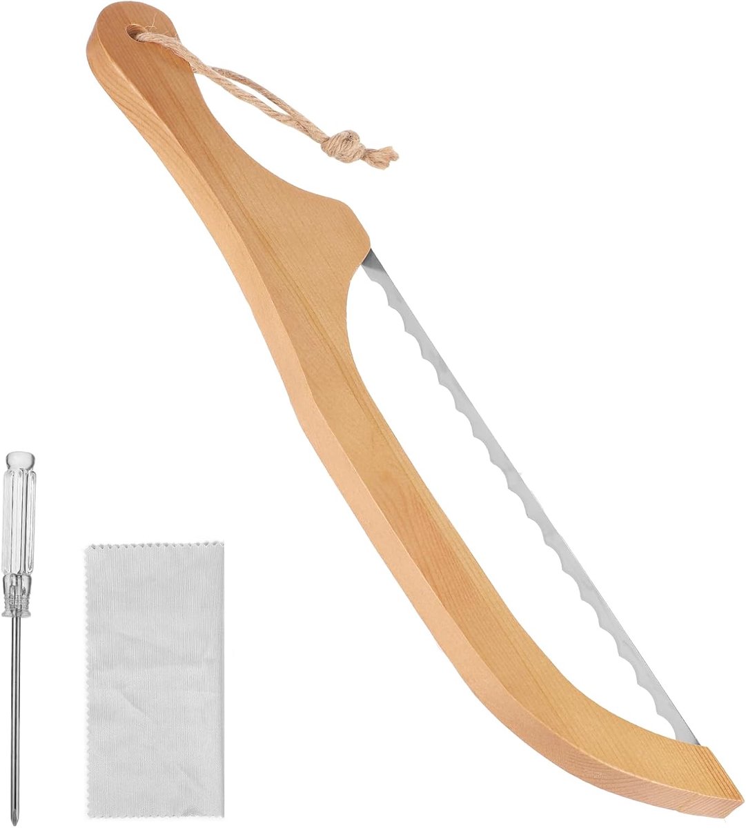 SnelShoppen - 4-delige Broodzaagset met Houten Handvat - 40cm RVS Serrated Broodmes voor Thuisbakken - Multifunctionele Snijgereedschap voor Brood en