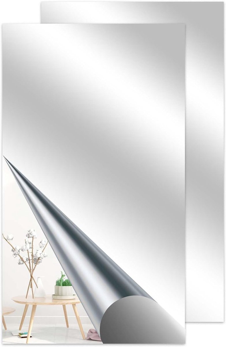 2 x Flexibele Wandspiegels, Zelfklevend en Op Maat Snijdend, 70 x 40 cm, Decoratieve Spiegels voor Thuisgebruik