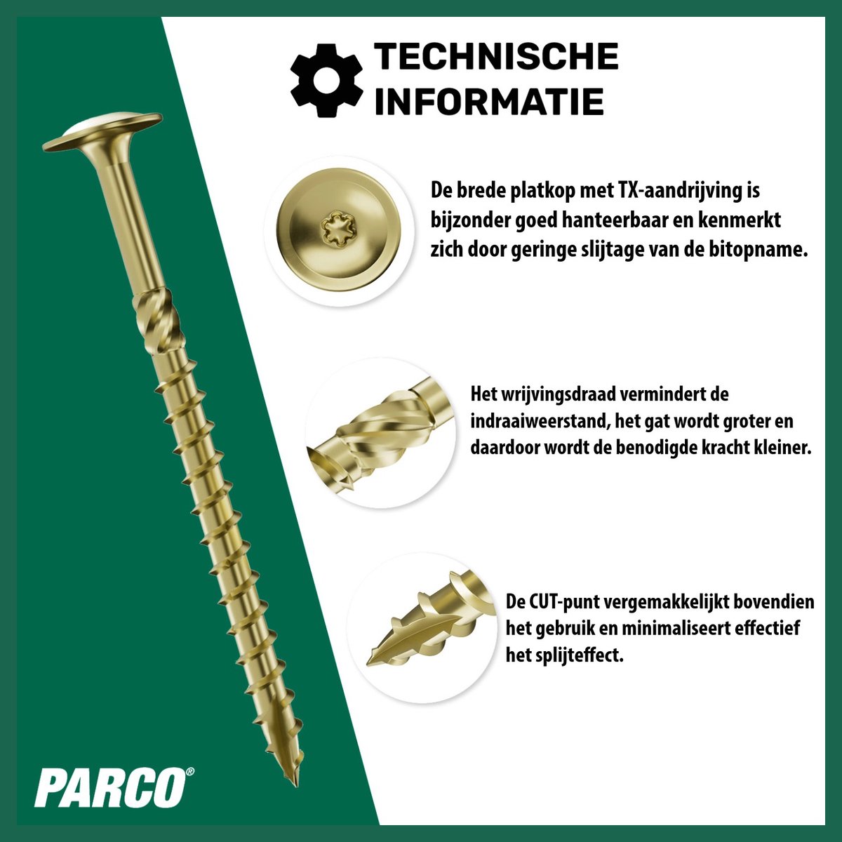 PARCO Tellerkopschroeven 8 x 120 mm Geel Verzinkt TX40 – Constructieschroeven met Platte Kop voor Houtbouw – 50 Stuks