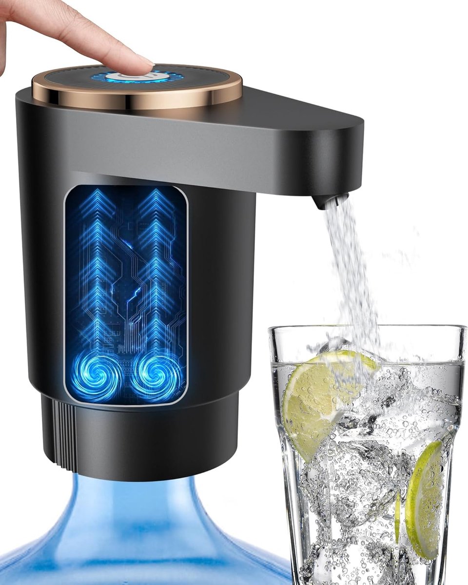 Waterflespomp voor 5 gallon - Draagbare elektrische dispenser - Oplaadbaar via USB-C - Dubbele krachtige motoren - Snelle doorstroming - Geschikt voor 2 tot 5 gallon flessen - Voor thuis, kantoor, camping en camper - Zwart -1200mA