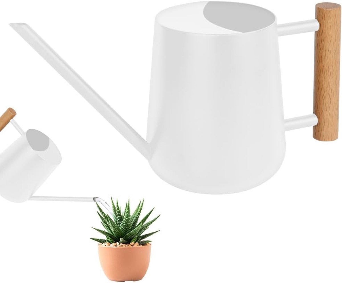 SnelShoppen - Waterkan 1L RVS Met Lange Tuit, Mini Gieter Voor Binnen & Buiten, Voor Planten, Succulenten, Bloemen - Wit
