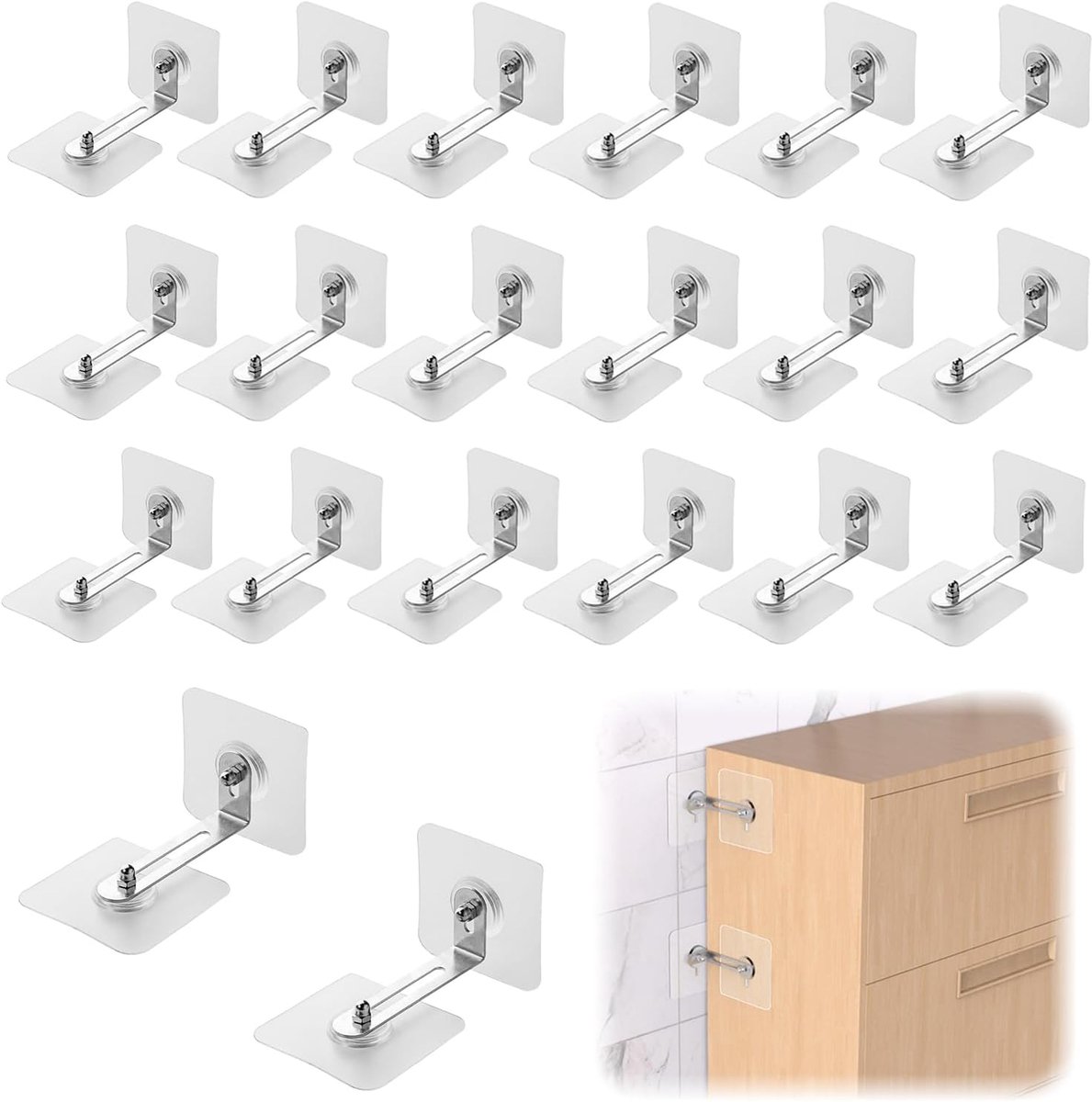 SnelShoppen - Pack van 20 Anti-Tilt Bevestigingsset voor Meubels - L-vormige Wandankers voor Kasten, Planken en Ladeblokken - Verstelbaar tot 5cm - RV