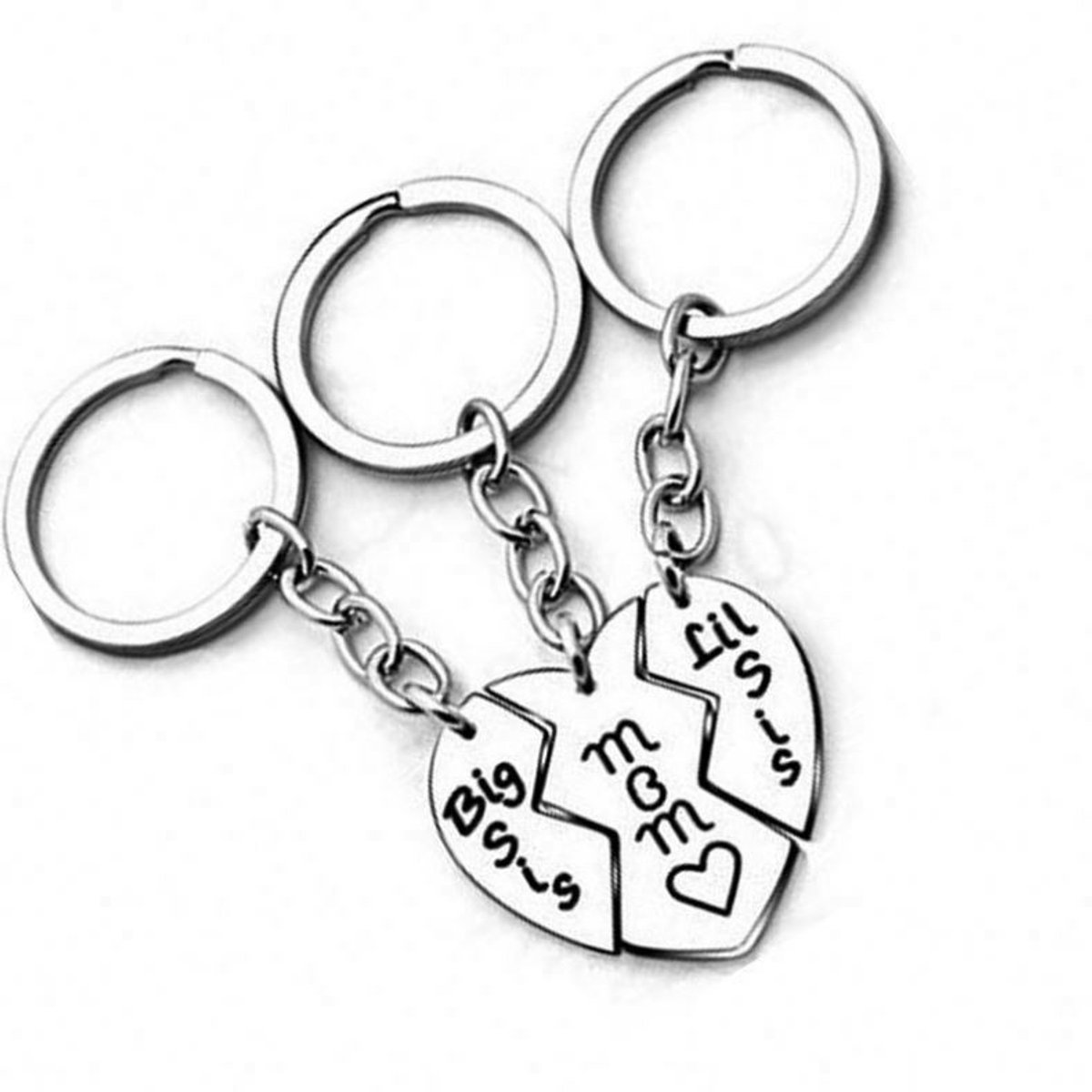 *** Sleutelhanger Cadeau set voor Moeder en Zussen Zus Familiegeschenk RVS - 3-delige set voor de perfecte familieband - Zilverkleurig en uniek ontwerp - van Heble® ***