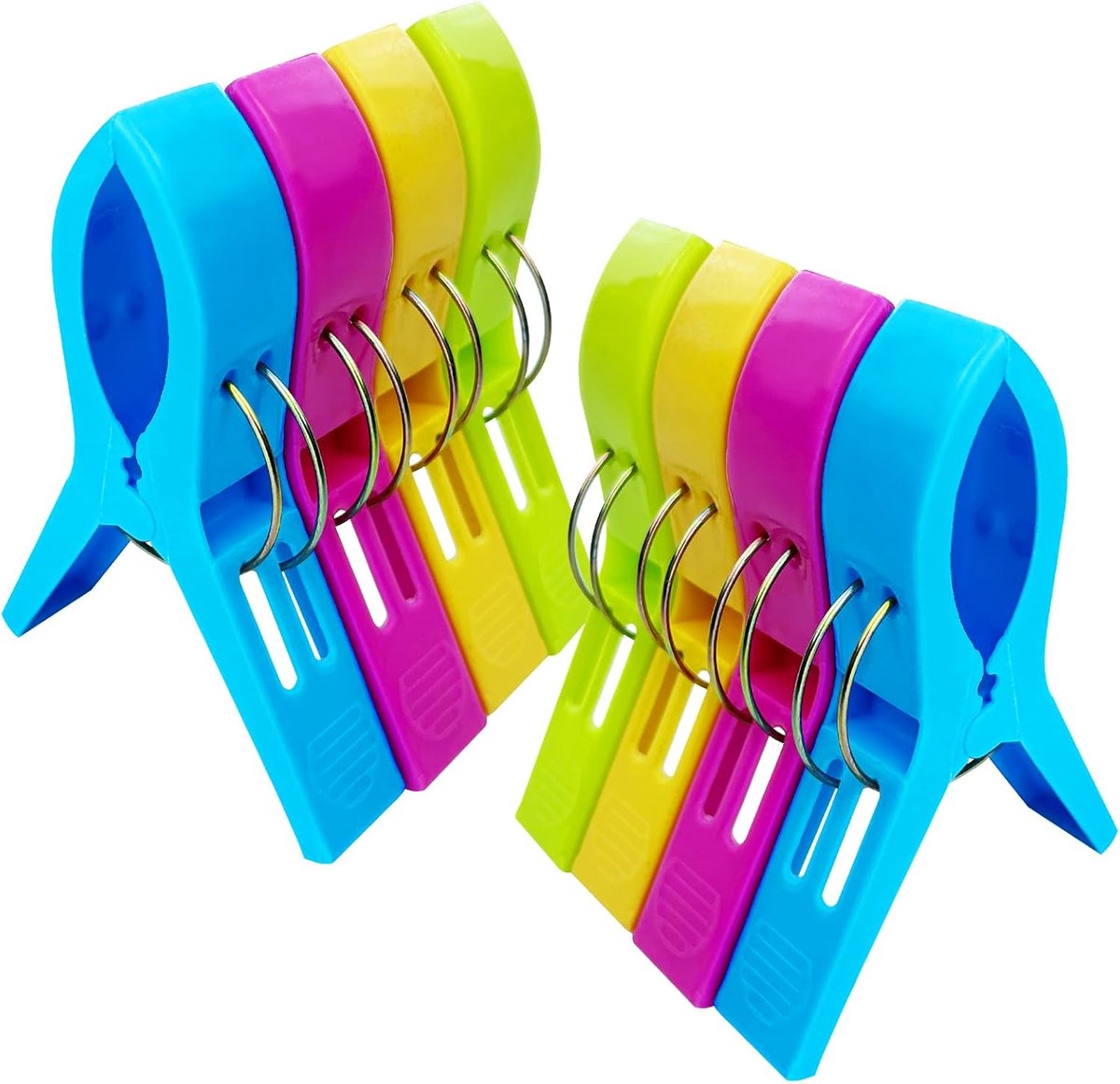 SnelShoppen - 8 Pcs Kleurige Grote Klemmen, Plastic Handdoek Clips voor Strandhanddoeken, Badhanddoeken, Kleden, Kleding, 12cm x 9cm, Lichtgewicht en