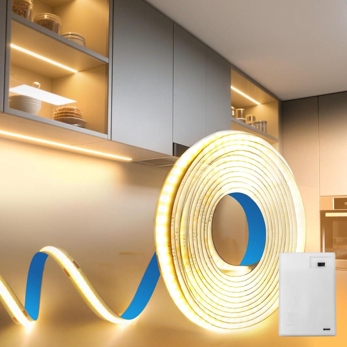 SnelShoppen - LED Strip 1M Warm White 3000K - 320 LEDs/M - Flexibele Batterij Aangedreven Zelfklevende Strip voor Binnen - Ideaal voor Slaapkamer, Keu